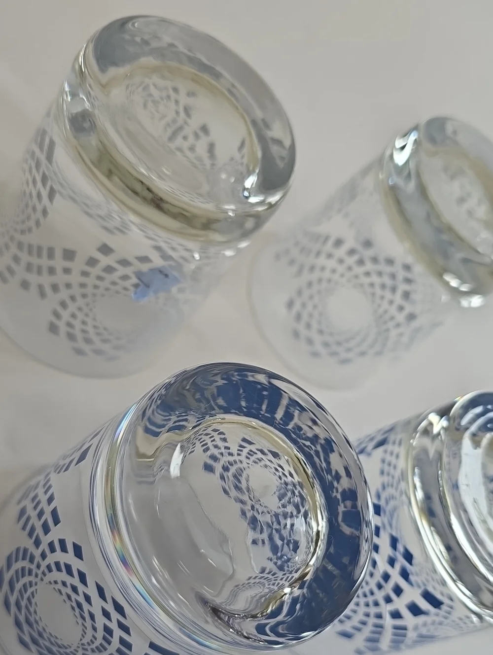 Vintage Ikea Set Of 6 Lowball Tumblers Whisky Glass Poland Blue White